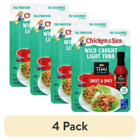 (4 pack) Chicken of the Sea Wild Caught Light Tuna Packet, Sweet & Spicy 2.5 oz