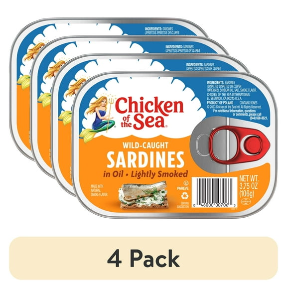 (4 pack) Chicken of the Sea Wild Caught Sardines in Oil, Lightly Smoked 3.75 oz
