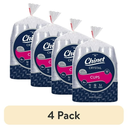 (4 pack) Chinet Crystal® Premium Disposable Plastic Cups, Clear, 9 oz, 50 Count