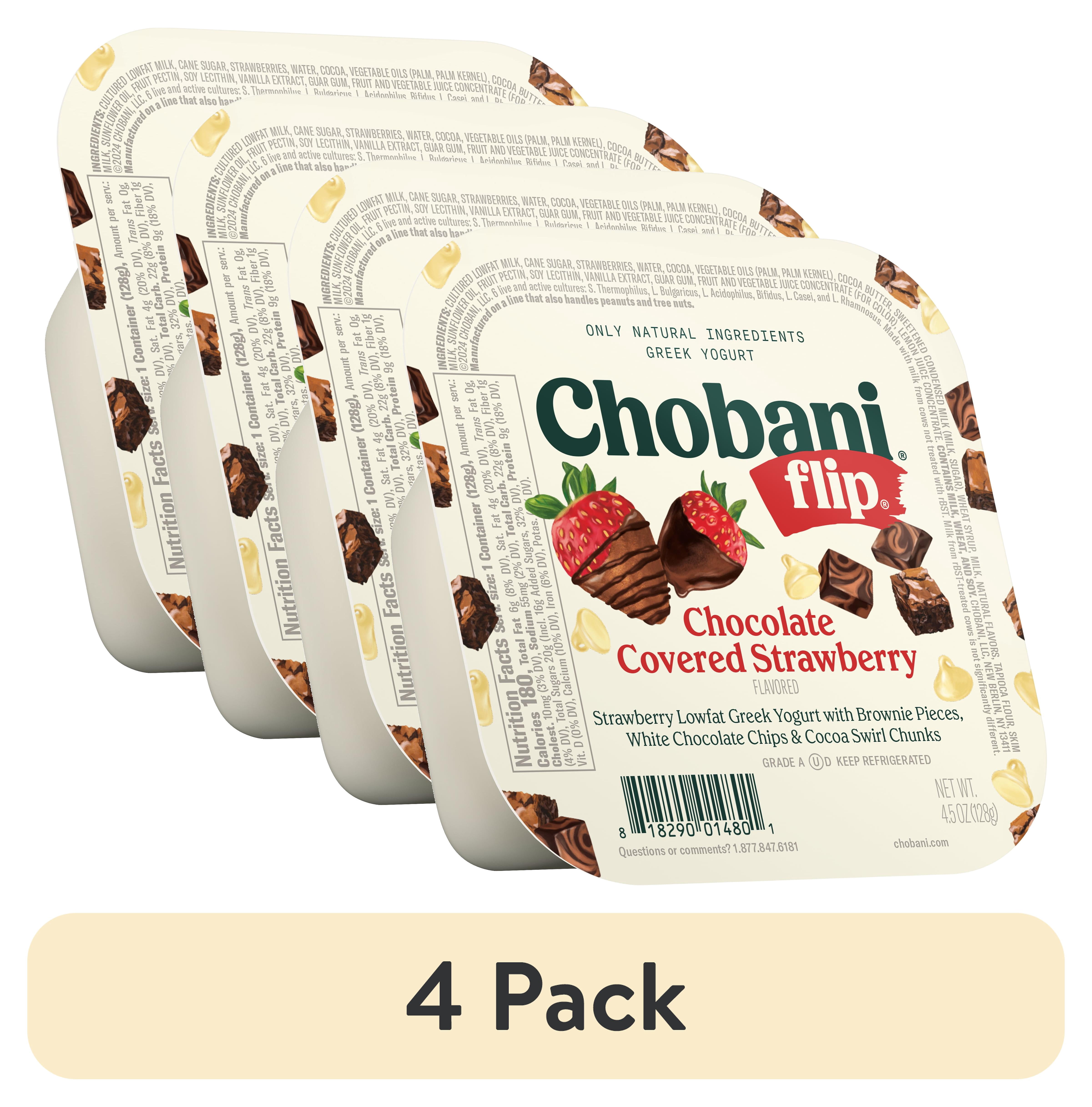 (4 pack) Chobani Flip Low-Fat Greek Yogurt Chocolate Covered Strawberry 4.5 oz Cup