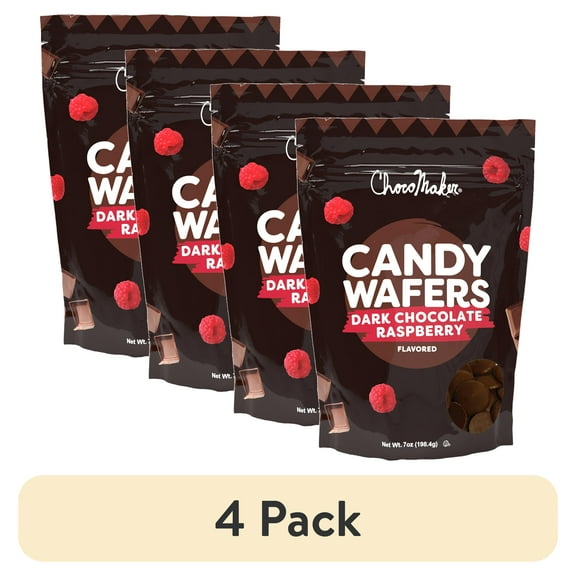 (4 pack) ChocoMaker Dark Chocolate Raspberry Flavored Candy Wafers 7oz