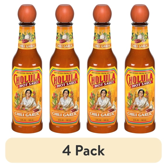 (4 pack) Cholula Kosher Chili Garlic Hot Sauce, 5.0 fl oz Bottle