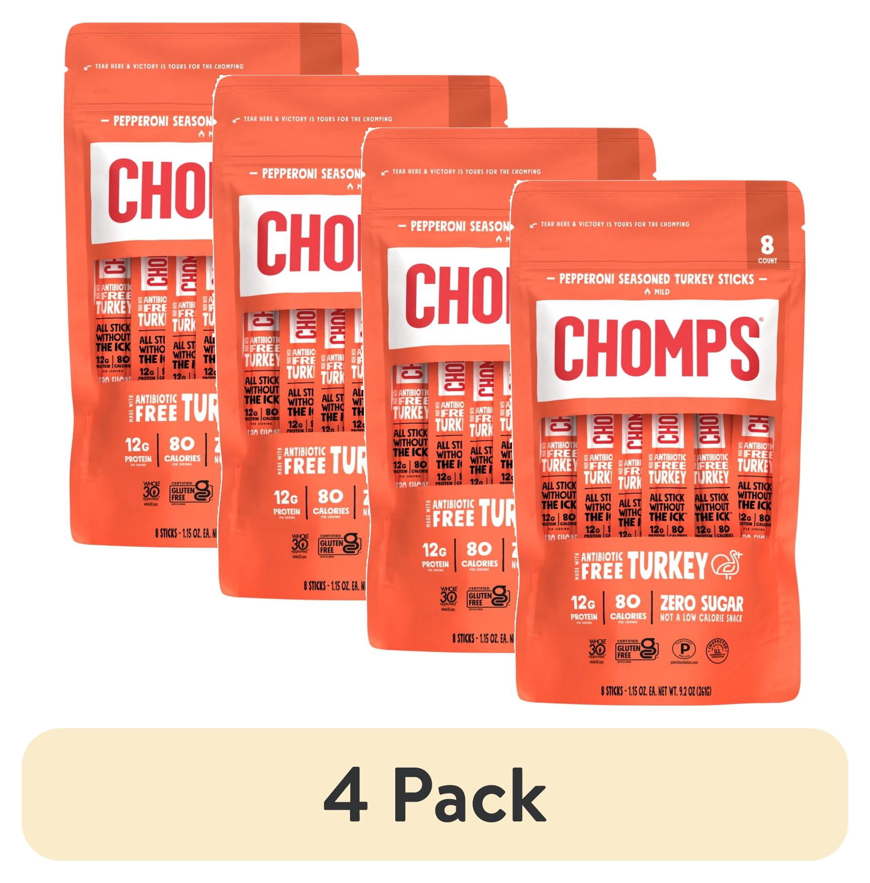 (4 pack) Chomps Antibiotic Free Pepperoni Turkey 8Count, 1.15oz Sticks