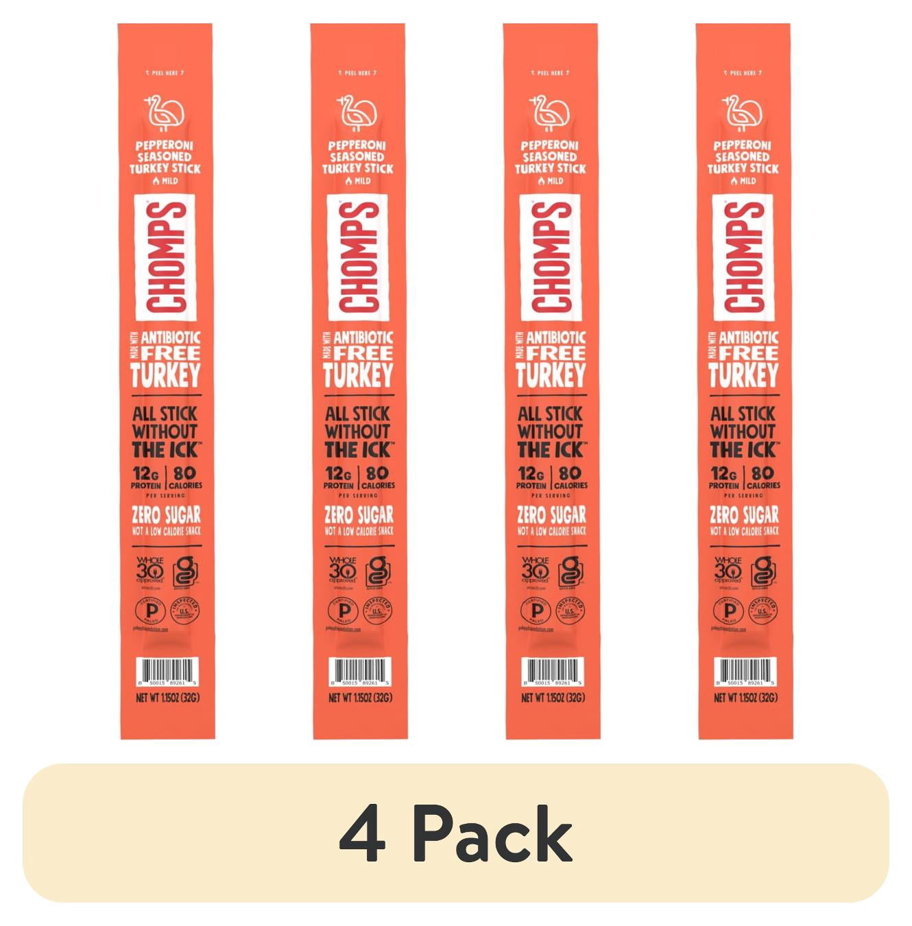 (4 pack) Chomps Antibiotic Free Pepperoni Turkey Stick 1.15oz, Certified Gluten Free and Free From Top 9 Allergens