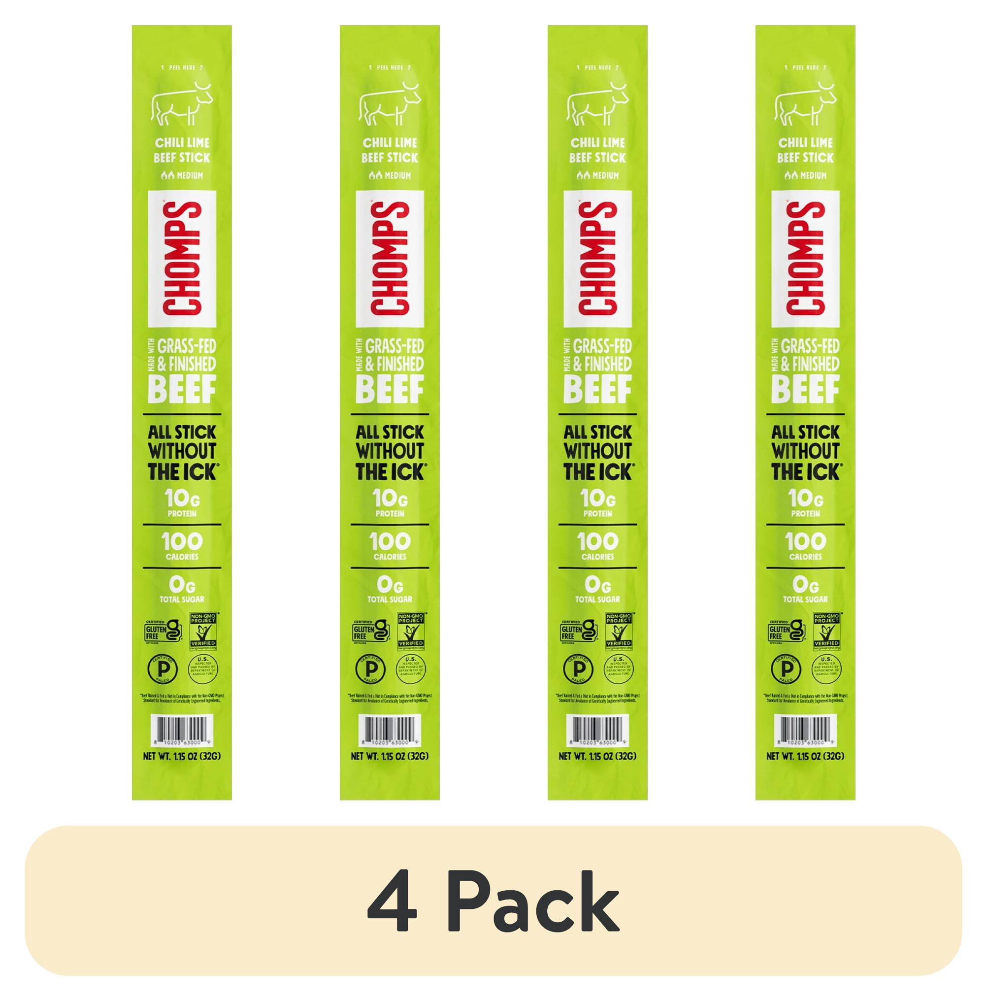 (4 pack) Chomps Grass-Fed and Finished Chili Lime Beef Jerky Stick (1.15oz Stick)