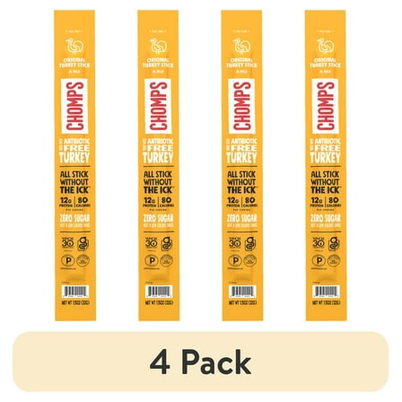 (4 pack) Chomps Original Turkey Jerky Meat Snack Stick, 1.15oz Stick