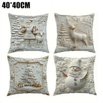 4-pack Christmas Themed Cushion Cover, Washable Decorative White Pillow Cases for Living Room, Bedroom