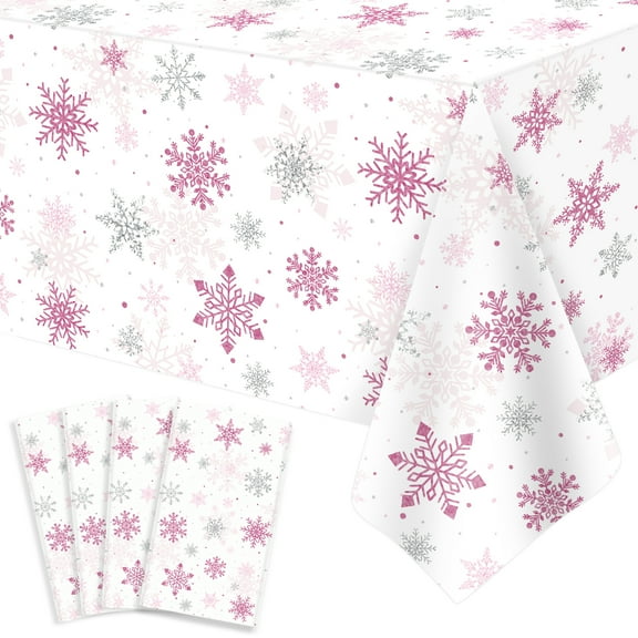 4PCS Christmas Snowflake Tablecloth Snowflake Xmas Party Table Cover Snowflake Table Cloth Christmas Table Decorations Winter Holiday Party Supply 51X86IN