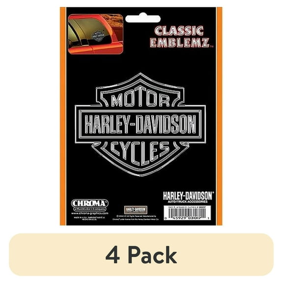 (4 pack) Chroma Harley-Davidson Embossed Vinyl Decal Automotive Decals & Stickers, Chrome Black