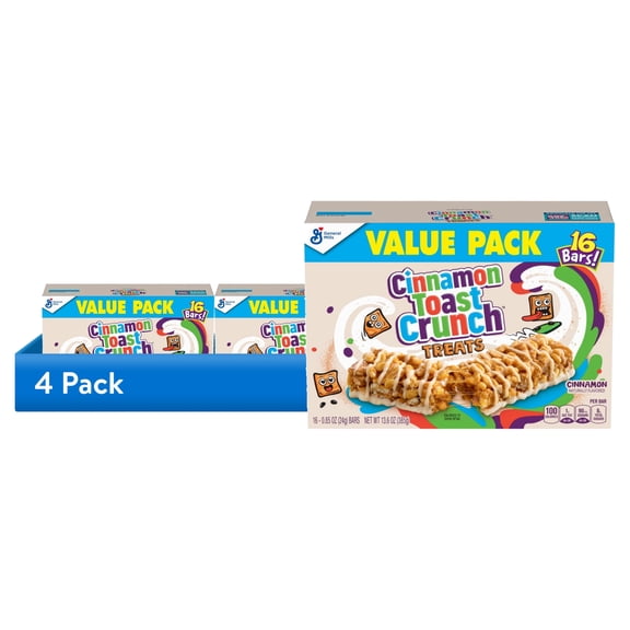 (4 pack) Cinnamon Toast Crunch Cereal Treat Bars, Snack Bars, Value Pack, 16 Ct, 13.6 oz