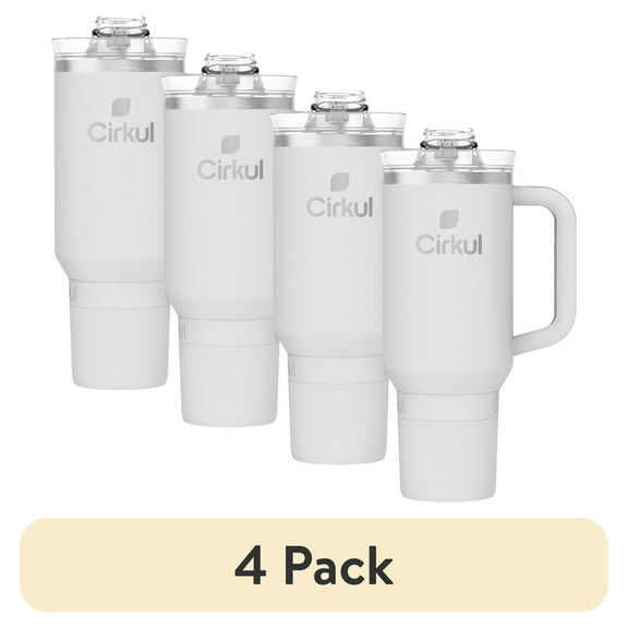 (4 pack) Cirkul 40oz All-Day StrawSip Double-Wall Insulated Stainless Steel Tumbler with Handle, Fog (Light Gray)