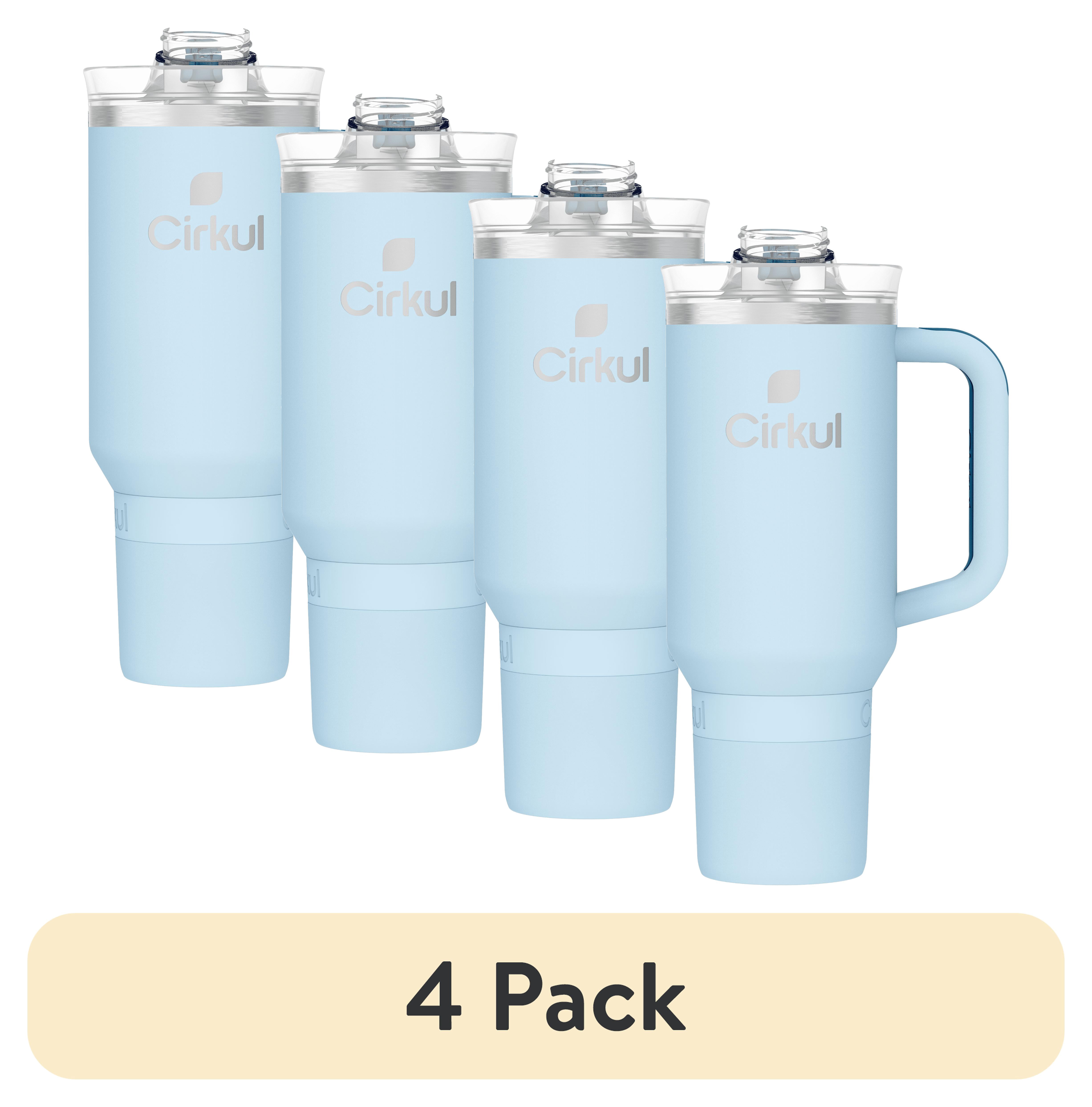 (4 pack) Cirkul 40oz All-Day StrawSip Double-Wall Insulated Stainless Steel Tumbler with Handle, Raindrop (Light Blue)
