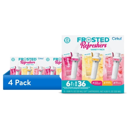 (4 pack) Cirkul Frosted Refreshers Flavor Cartridge Variety Pack, Drink Mix, 6-Pack (2 Pink Refresher, 2 Mango Dragon Fruit Refresher, & 2 Paradise Refresher)