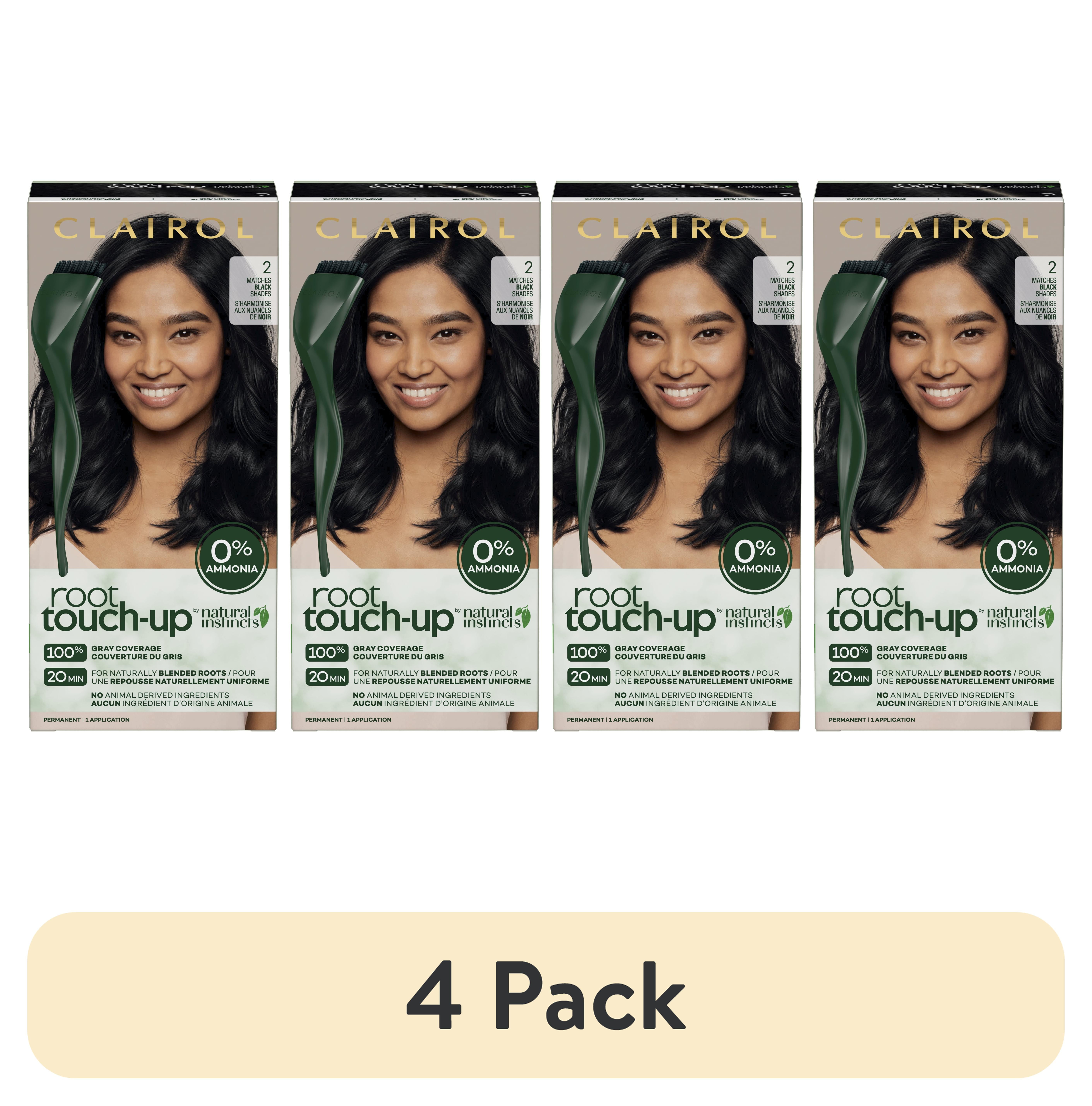 (4 pack) Clairol Root Touch-Up Natural Instincts Permanent Hair Dye, 2 Black, Hair Color, 1 Kit