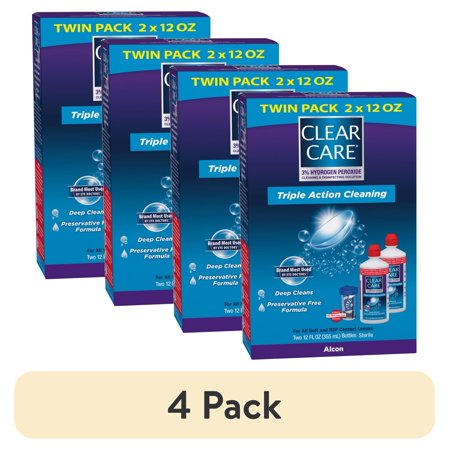 (4 pack) Clear Care Cleaning & Disinfecting Contact Lens Solution with Lens Case, 12 fl oz, Twin Pack