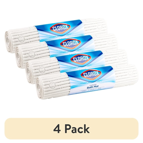 (4 pack) Clorox White Cushioned Bathtub Mat with Suction Cups, 17 in. x 36 in.