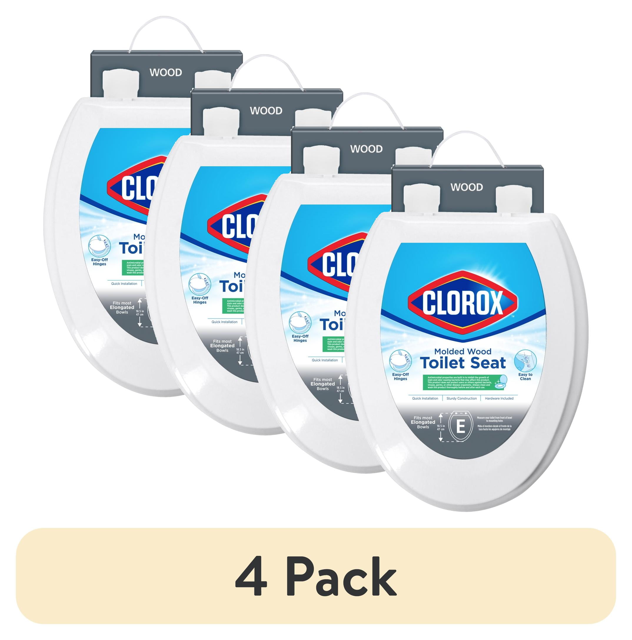 (4 pack) Clorox Antimicrobial Elongated Wood Toilet Seat with Easy-off Hinges