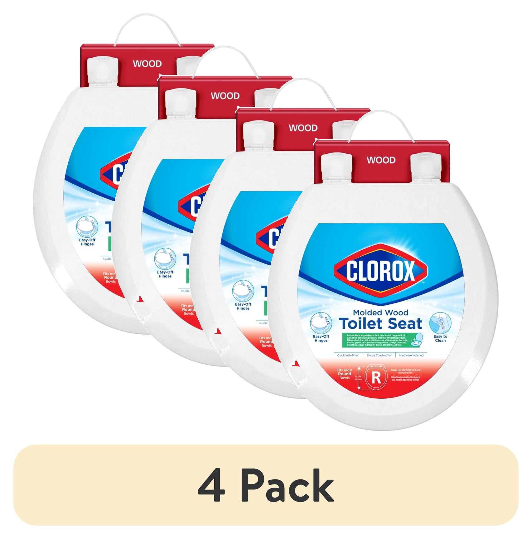 (4 pack) Clorox Antimicrobial Round Wood Toilet Seat with Easy-off Hinges