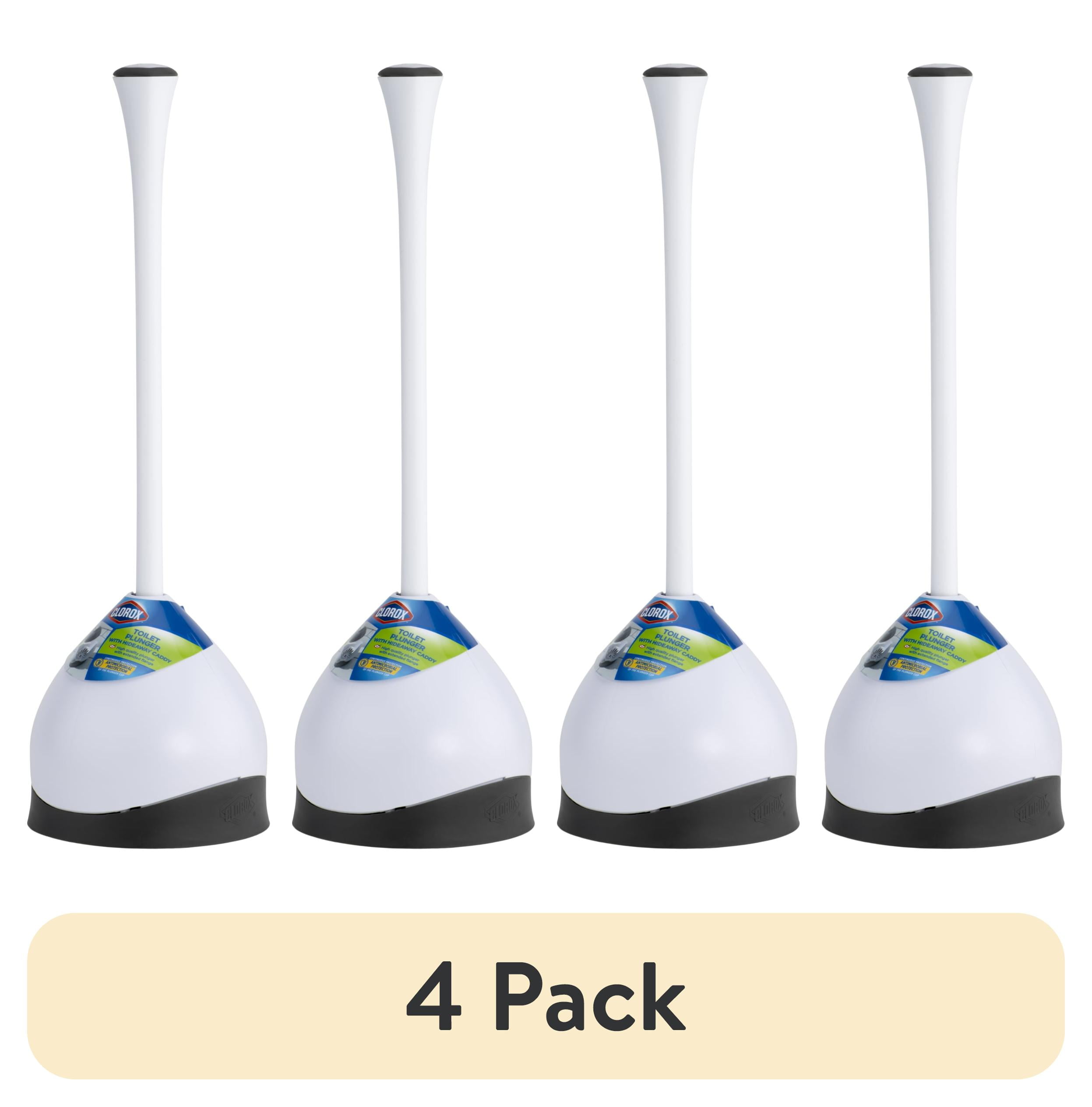 (4 pack) Clorox Hideaway Toilet Plunger with Caddy, White, 19.5in