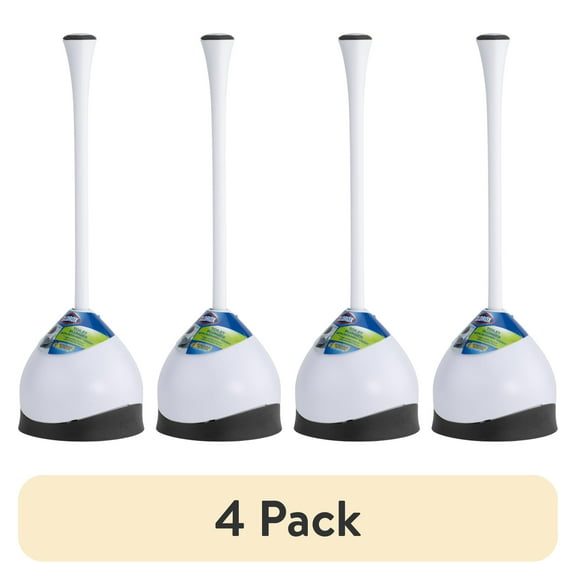 (4 pack) Clorox Hideaway Toilet Plunger with Caddy, White, 19.5in