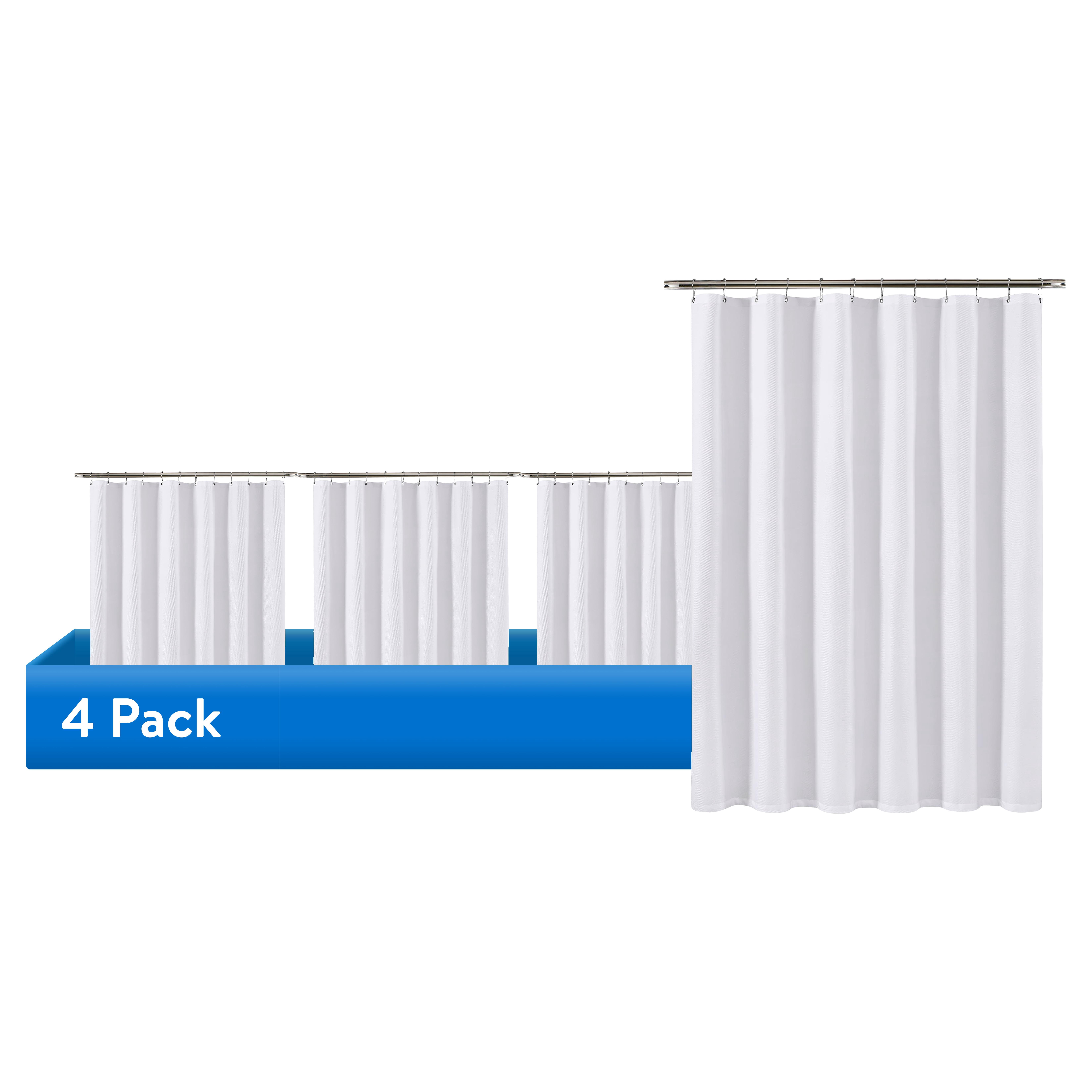 (4 pack) Clorox Waterproof Fabric Shower Curtain, Durable Fabric, Weighted Magnets - 72" x 72", White