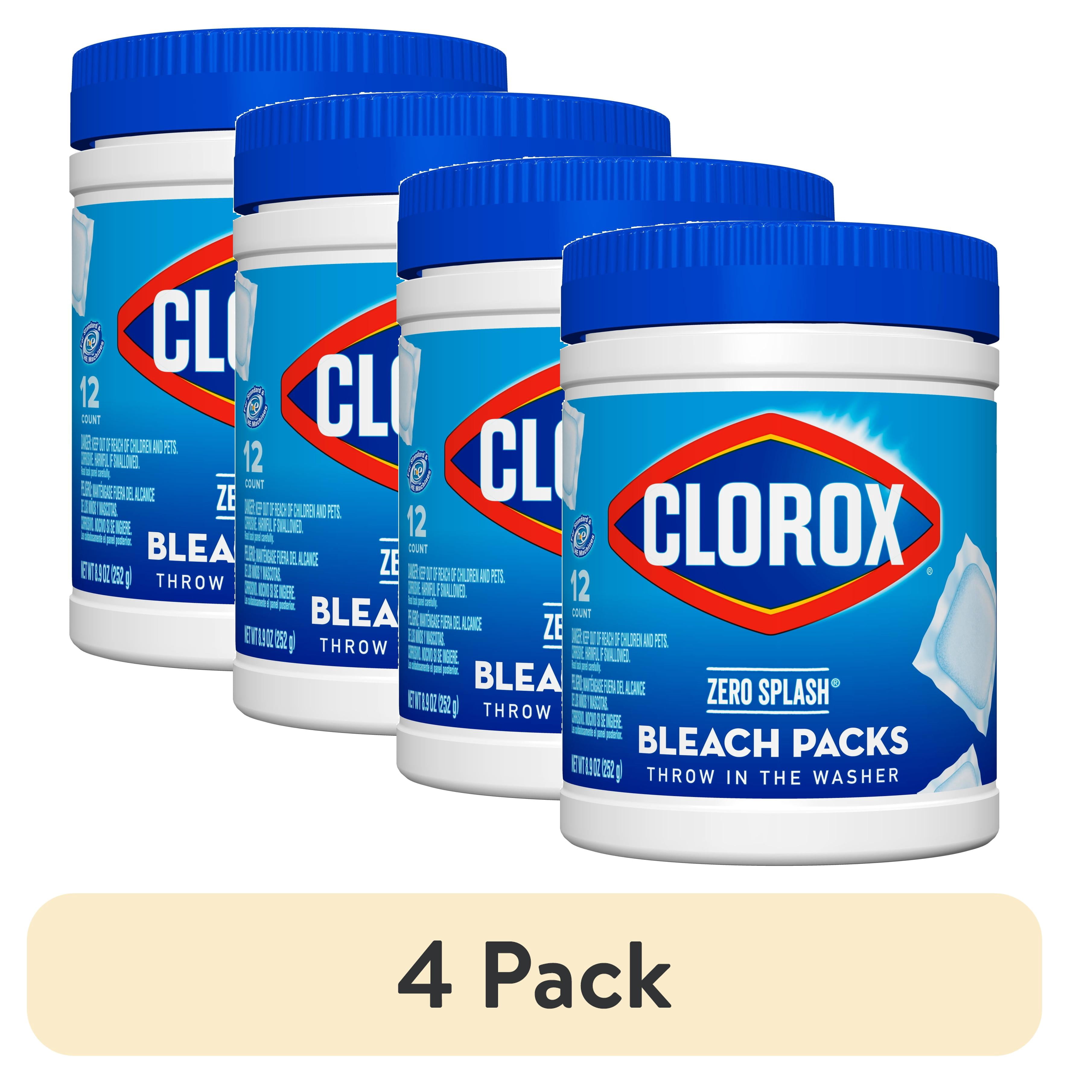 (4 pack) Clorox Zero Splash Bleach Packs, Regular Scent, 8.9 oz, 12 Count