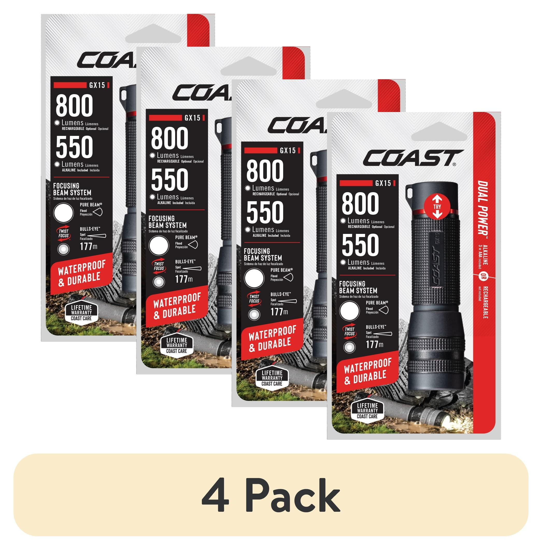 (4 pack) COAST GX15 Waterproof LED Flashlight – Compact, Adjustable Beam, IP67 Rated, 5 oz