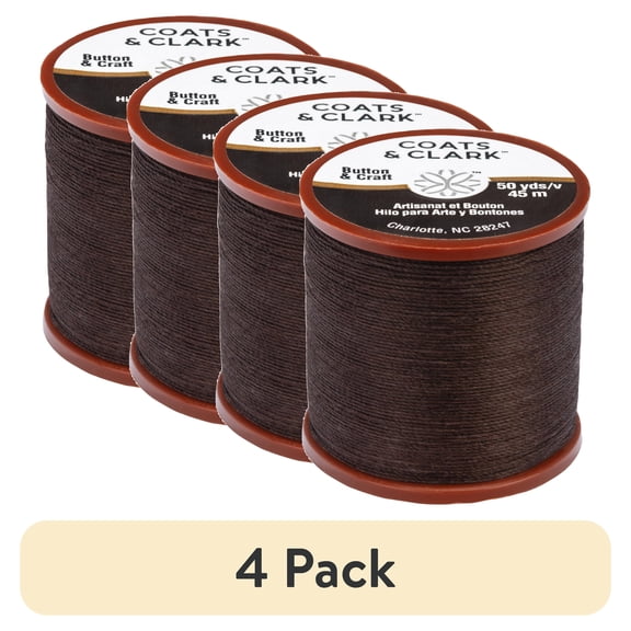 (4 pack) Coats & Clark Dual Duty Plus Button & Craft Thread, 50 yards/45 meters, Chona Brown.