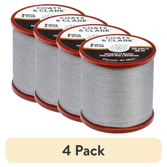 (4 pack) Coats & Clark Dual Duty Plus Button & Craft Thread, 50 yards/45 meters, Nugrey.