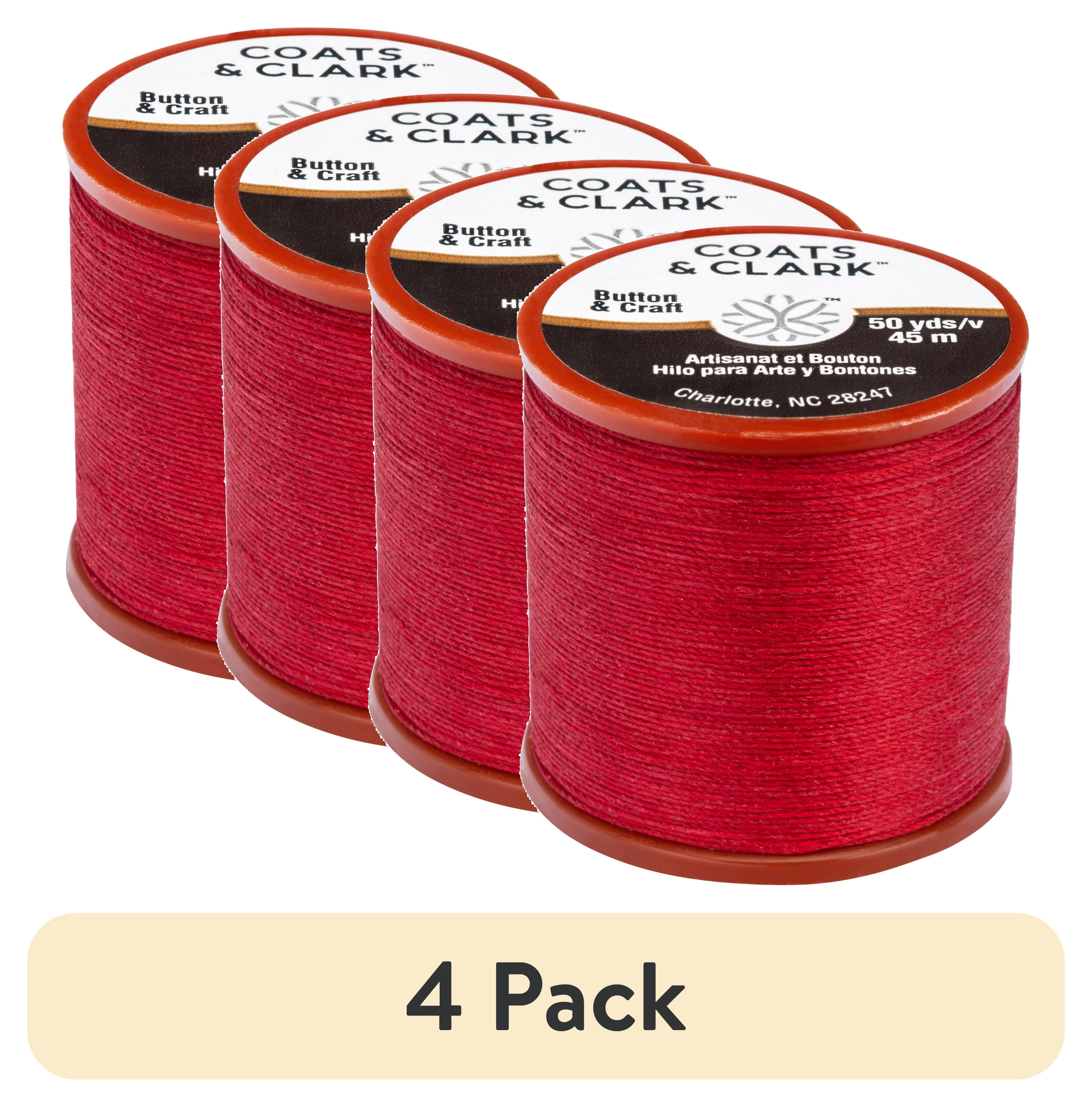 (4 pack) Coats & Clark Dual Duty Plus Button & Craft Thread, 50 yards/45 meters, Red.