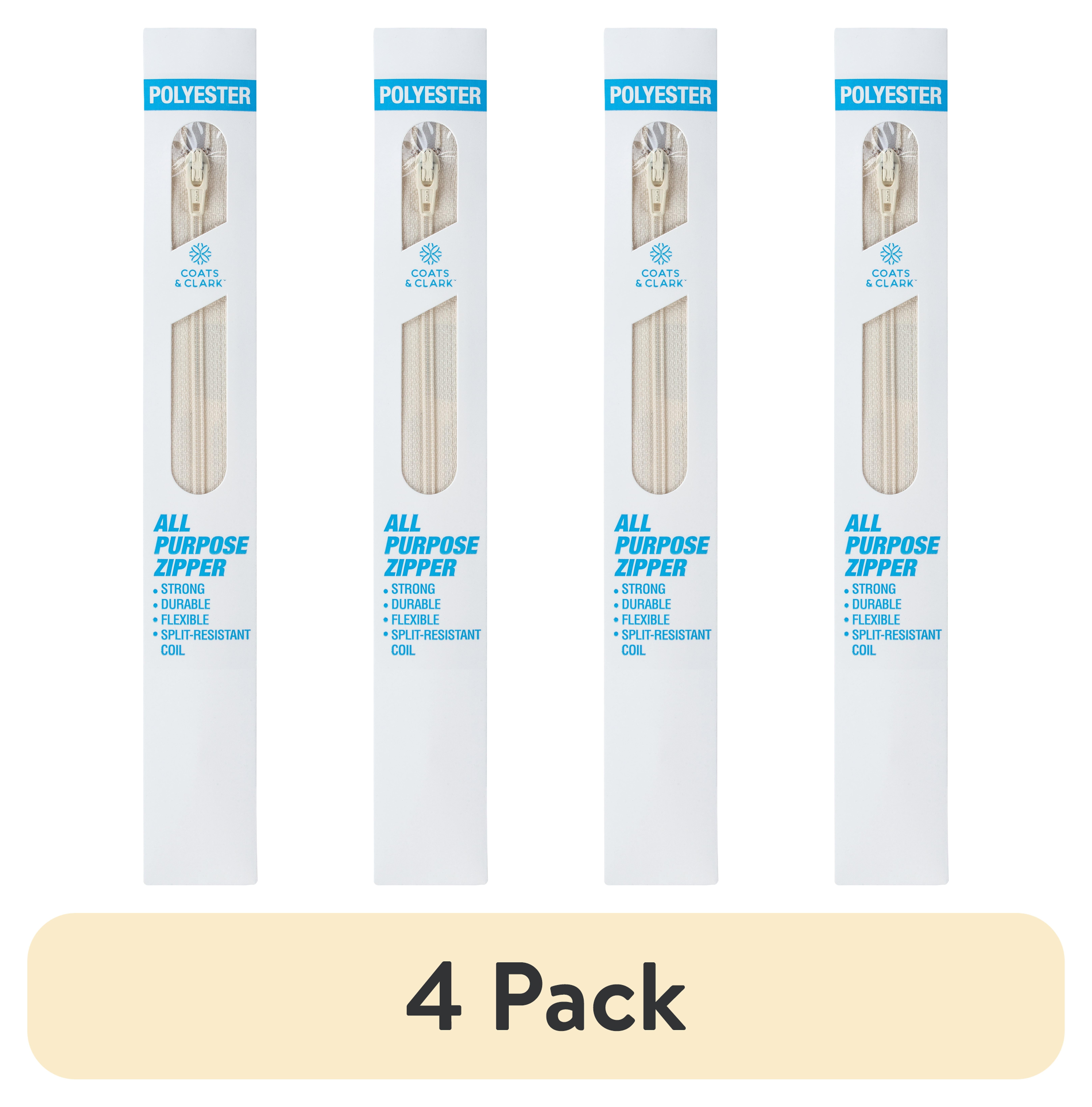 (4 pack) Coats & Clark Polyester 14" All Purpose Natural Sewing Zipper, 1 Each