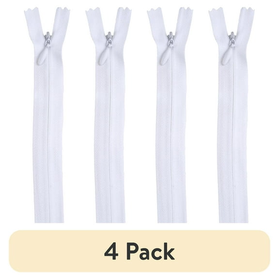 (4 pack) Coats & Clark Polyester 14" All Purpose White Sewing Zipper, 1 Each