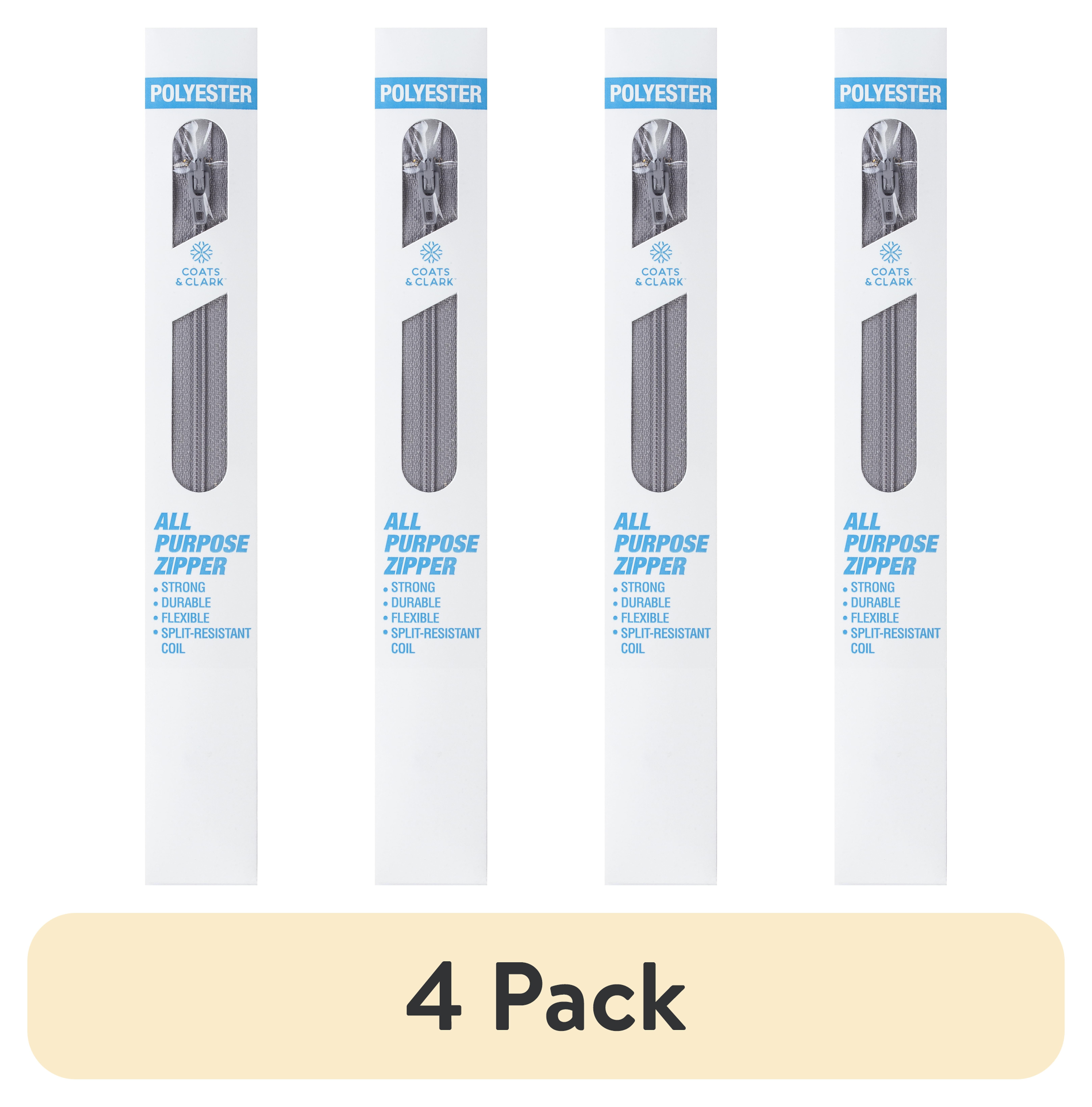 (4 pack) Coats & Clark Polyester 7" All Purpose Nugrey Sewing Zipper, 1 Each