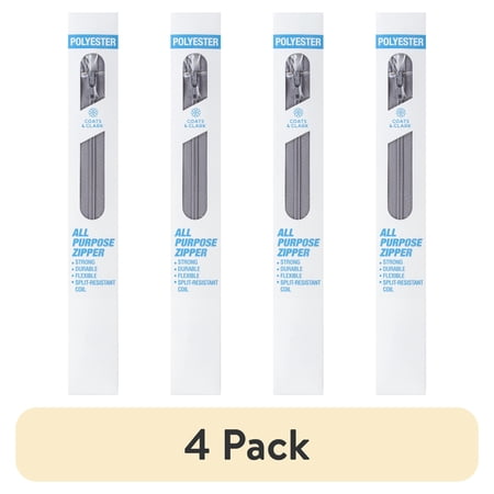 (4 pack) Coats & Clark Polyester 7" All Purpose Nugrey Sewing Zipper, 1 Each