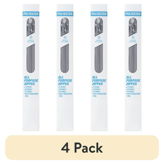 (4 pack) Coats & Clark Polyester 7" All Purpose Nugrey Sewing Zipper, 1 Each