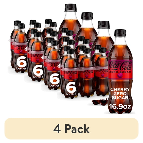 (4 pack) Coca-Cola Zero Sugar Cherry Soda Pop Bottles, 16.9 fl oz, 6 Pack