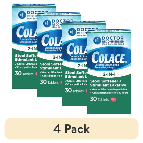 (4 pack) Colace 2-in-1 Stool Softener and Laxative Tablets, 100 mg, 30 Count