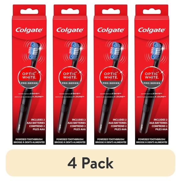 (4 pack) Colgate Optic White Pro Series Sonic Adult Battery Powered Electric Toothbrush, Black
