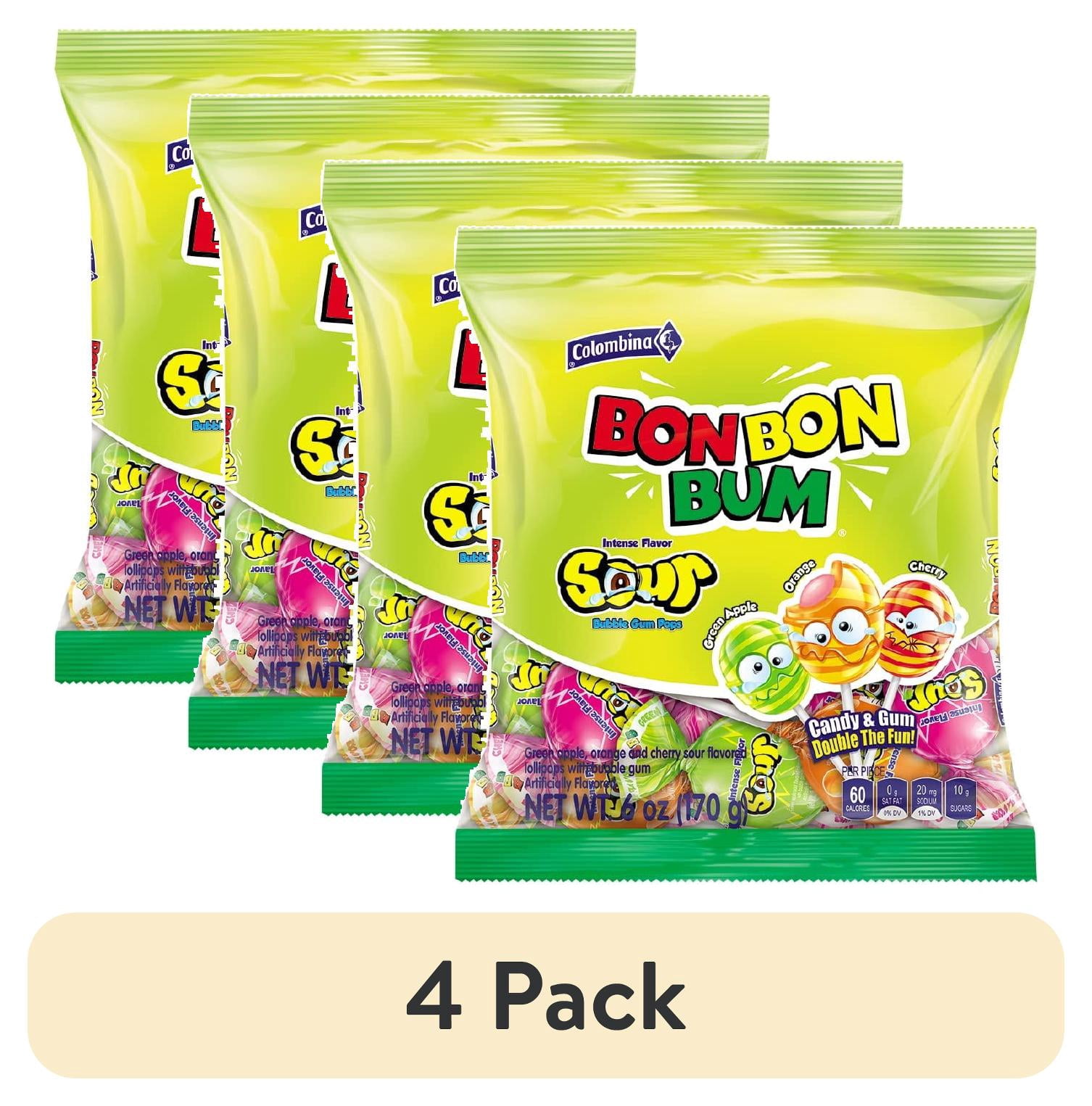 (4 pack) Colombina Bon Bon Bum Sour Bubble Gum Pops, 6 oz (Pack of 12)