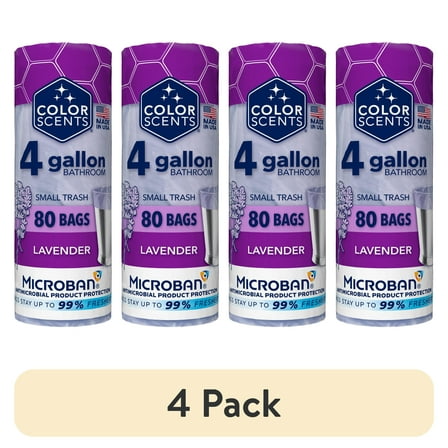 (4 pack) Color Scents 4-Gallon Small Twist Tie Trash Bags, Lavender Scent with Microban, 80 Bags