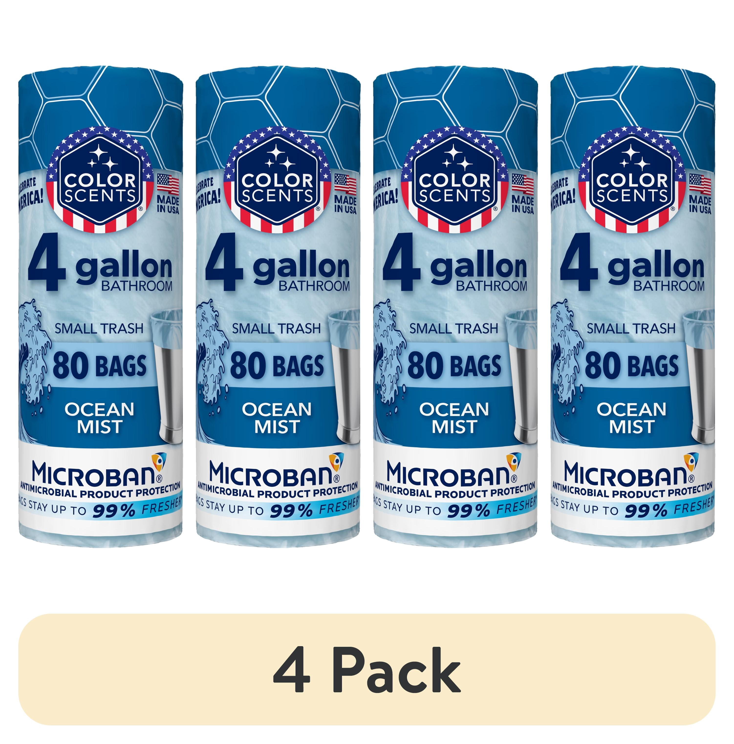 (4 pack) Color Scents Ocean Mist Scented Trash Bags with Microban 4-Gallon 80-Count