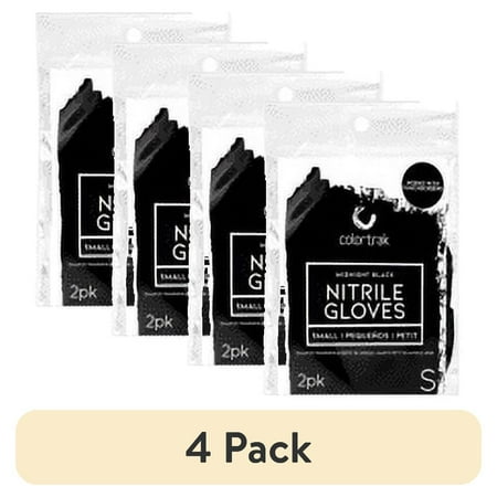 (4 pack) Colortrak Latex Free Nitrile Disposable Gloves Box, Small, Black, 2 Pack