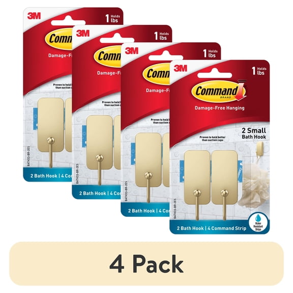 (4 pack) Command Bath Small Brass Finish Double Hook 2 Pack