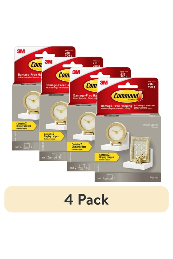 (4 pack) Command Display Ledges, Quartz, 2 Wall Display Ledges
