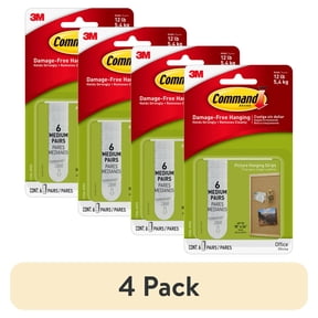 (4 pack) Command Medium Picture Hangers, Holds 10 lbs, White, Damage-Free Hanging, 6 Pairs Adhesive Strips