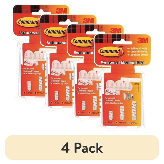 (4 pack) Command Refill Strips, White, 8 Small, 4 Medium & 4 Large Value Pack