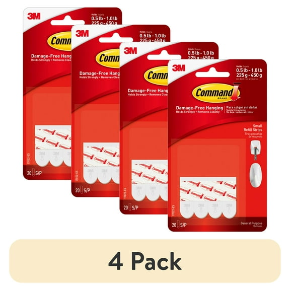 (4 pack) Command Small Refill Adhesive Strips for Wall Hooks, White, Damage Free Hanging, 20 Strips