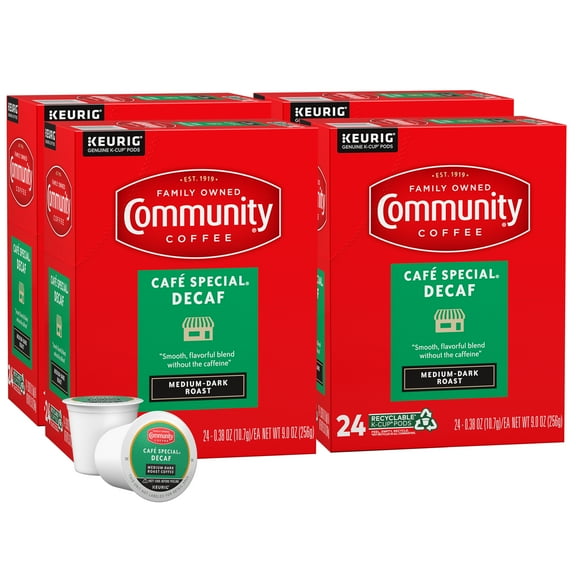(4 pack) Community Coffee Caf Special Decaf Medium-Dark Roast Single Serve Keurig K-Cup Pods 24 ct Box