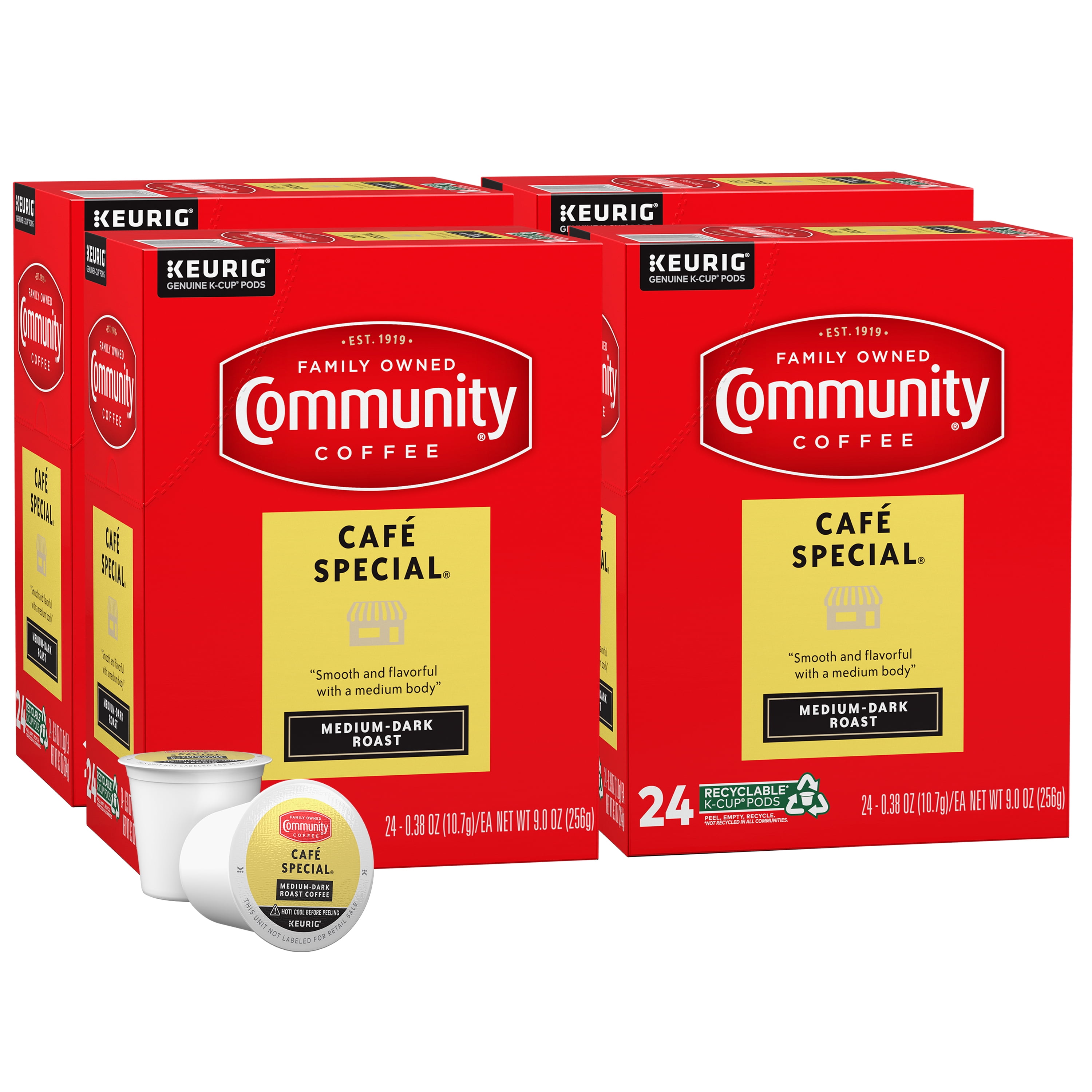 (4 pack) Community Coffee Café Special Single-Serve Coffee Pods, Medium-Dark Roast, 24 Count Box Compatible with Keurig 2.0 K-Cup Brewers