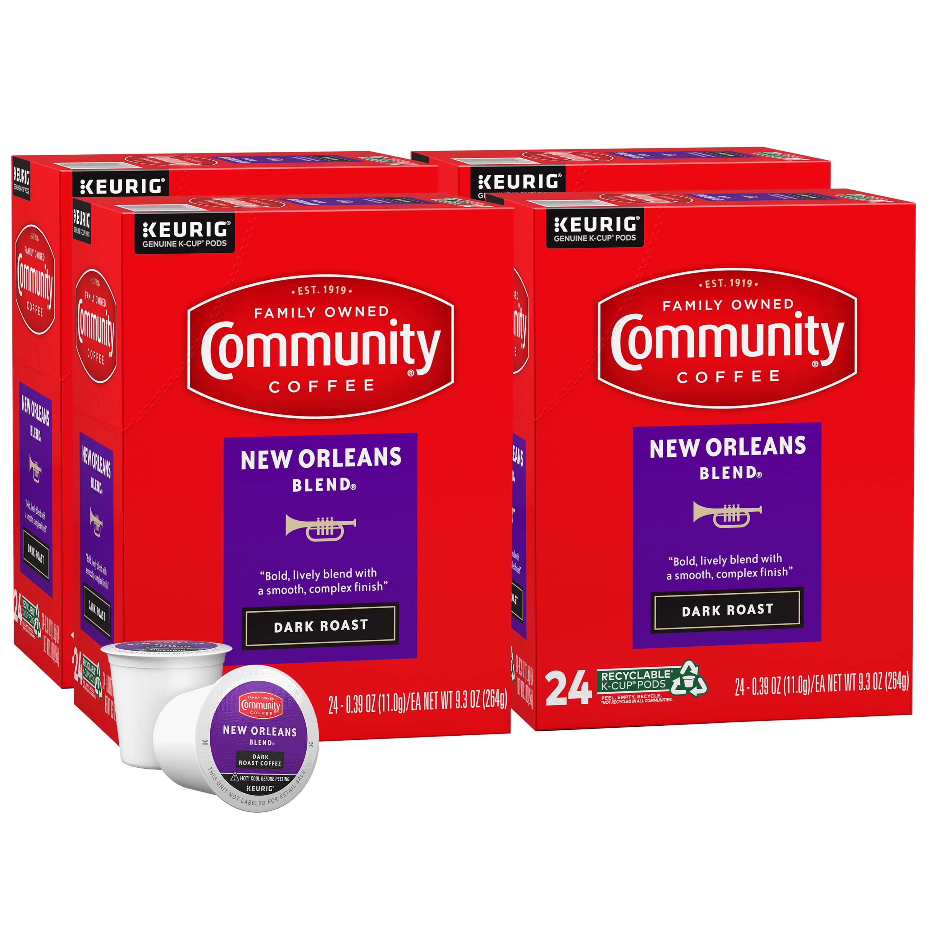 (4 pack) (4 pack) Community Coffee New Orleans Blend® Dark Roast Single Serve Keurig K-Cup Pods 24 ct Box